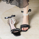 Tacones estilo hada con lazo de cinta y hebilla de perla para mujer de verano